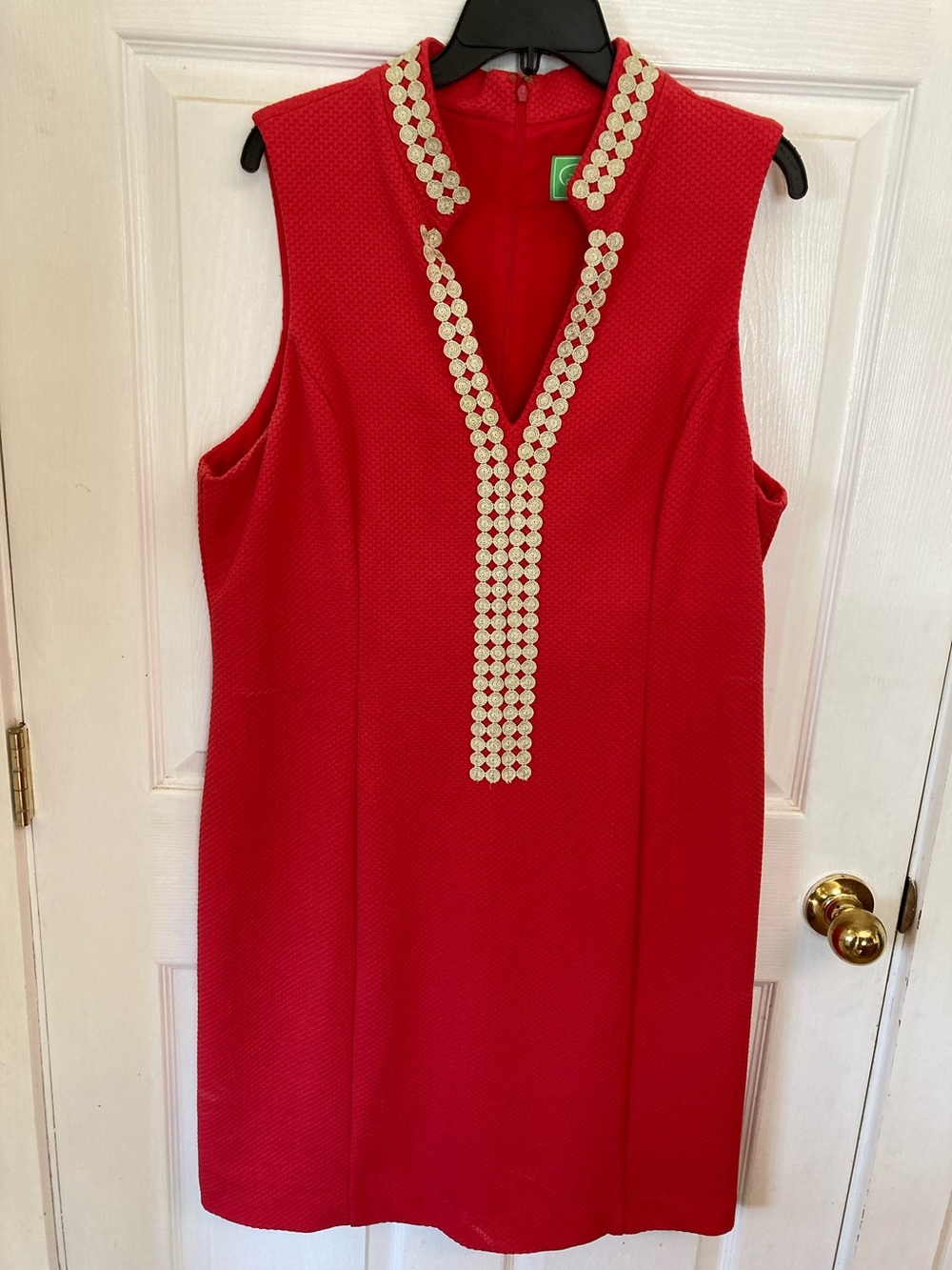 Pappagallo Dark Orange  Sleeveless Shift Dress with Gold Embellishment
